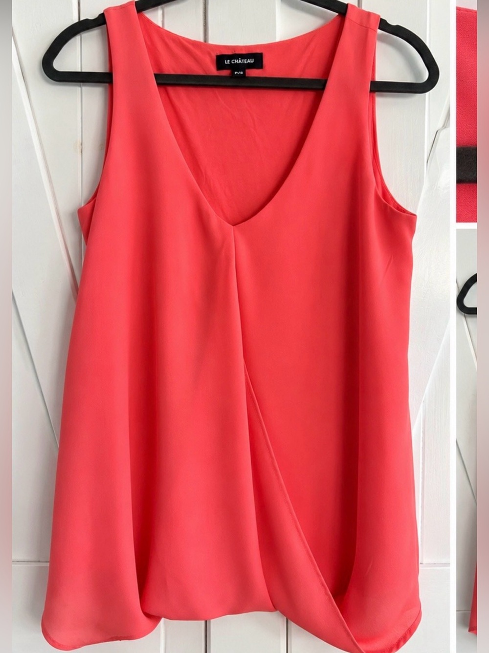 Le Château Coral Pink Sleeveless Blouse | P/S | Flowy V-Neck